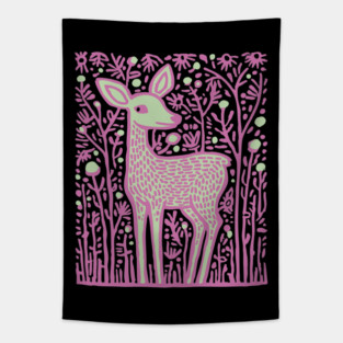 Magical Fawn in a Pink Forest - Fairycore Kids Art Tapestry