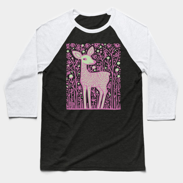 Magical Fawn in a Pink Forest - Fairycore Kids Art Baseball T-Shirt by TuncGK