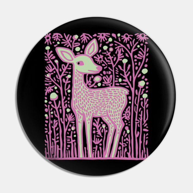 Magical Fawn in a Pink Forest - Fairycore Kids Art Pin by TuncGK
