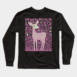 Magical Fawn in a Pink Forest - Fairycore Kids Art Long Sleeve T-Shirt