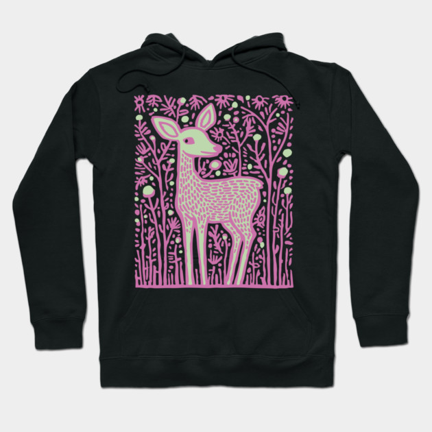 Magical Fawn in a Pink Forest - Fairycore Kids Art Hoodie by TuncGK