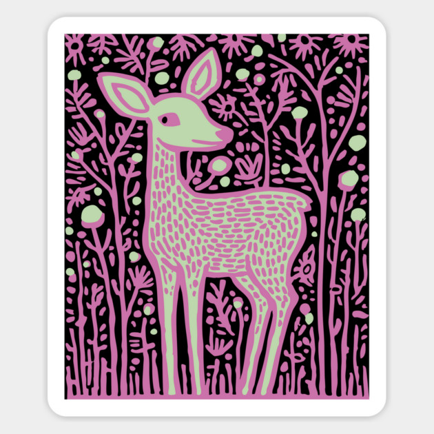 Magical Fawn in a Pink Forest - Fairycore Kids Art Magnet by TuncGK