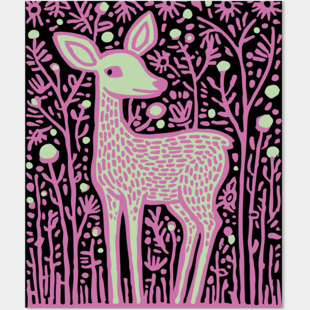 Magical Fawn in a Pink Forest - Fairycore Kids Art Wall Art by TuncGK