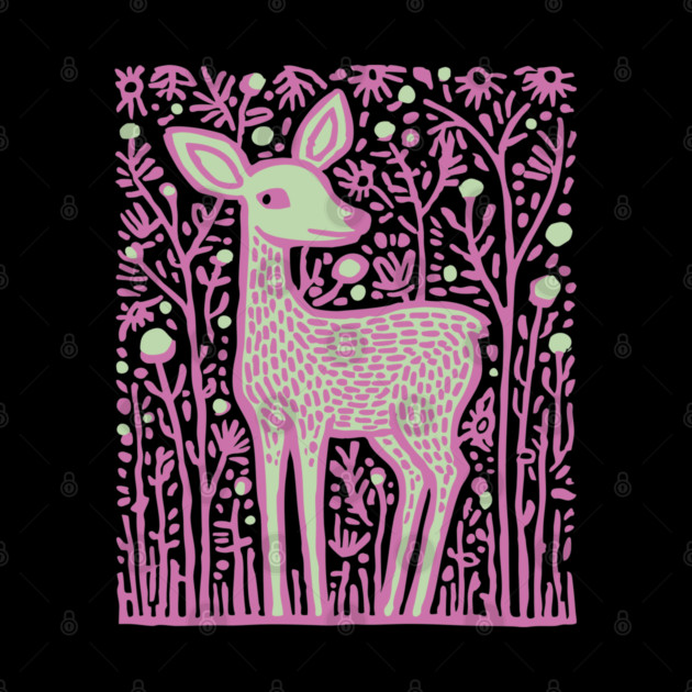 Magical Fawn in a Pink Forest - Fairycore Kids Art by TuncGK