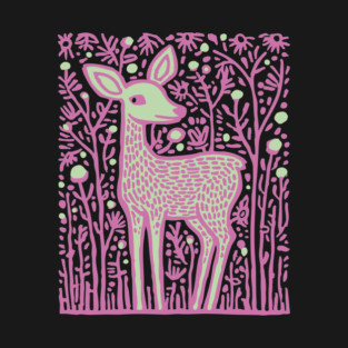 Magical Fawn in a Pink Forest - Fairycore Kids Art T-Shirt