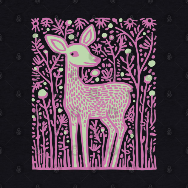 Magical Fawn in a Pink Forest - Fairycore Kids Art by TuncGK