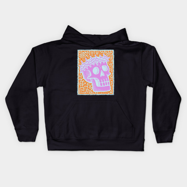 Psychedelic Skull with Crown of Thorns - Modern Gothic Art Kids Hoodie by TuncGK