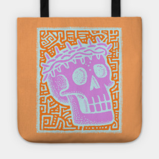 Psychedelic Skull with Crown of Thorns - Modern Gothic Art Tote