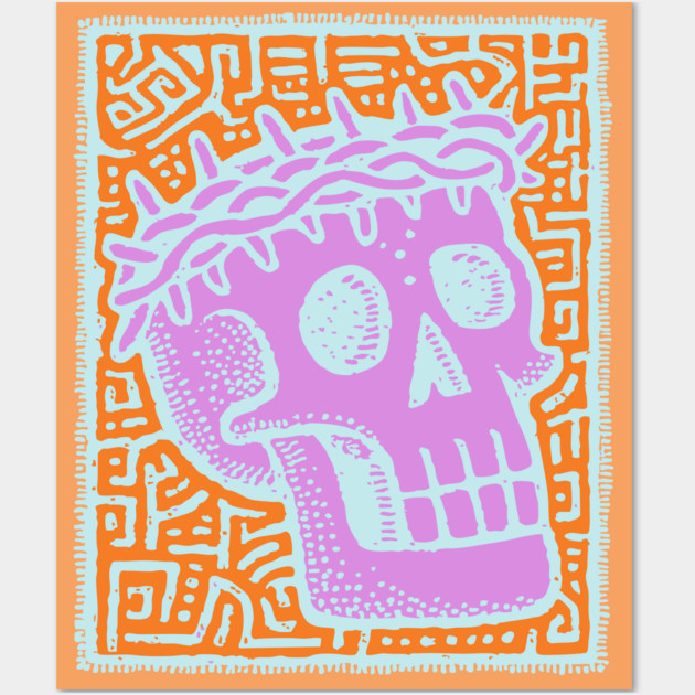 Psychedelic Skull with Crown of Thorns - Modern Gothic Art Wall Art by TuncGK