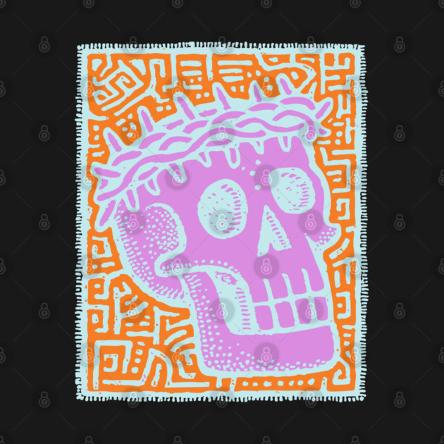 Psychedelic Skull with Crown of Thorns - Modern Gothic Art by TuncGK