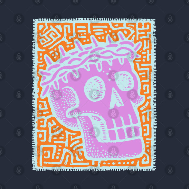 Psychedelic Skull with Crown of Thorns - Modern Gothic Art by TuncGK