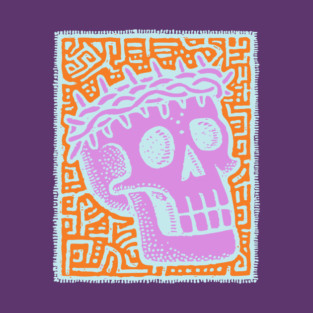 Psychedelic Skull with Crown of Thorns - Modern Gothic Art T-Shirt