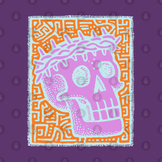 Psychedelic Skull with Crown of Thorns - Modern Gothic Art by TuncGK