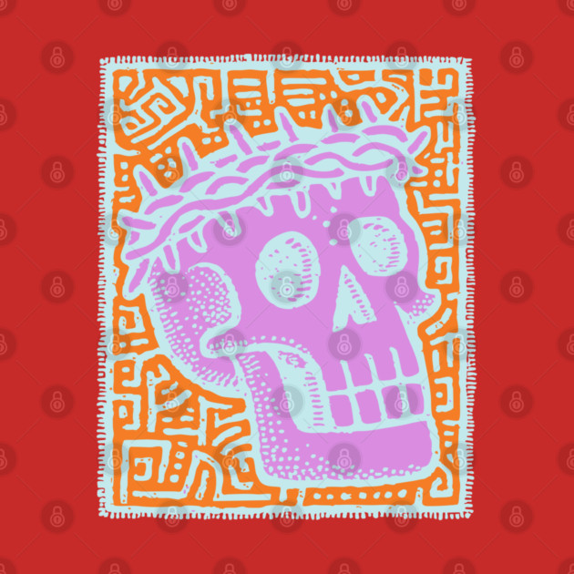 Psychedelic Skull with Crown of Thorns - Modern Gothic Art by TuncGK