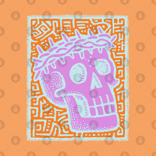 Psychedelic Skull with Crown of Thorns - Modern Gothic Art by TuncGK