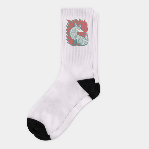 Flaming Kitsune Guardian - Epic Japanese Mythology Art Socks by TuncGK