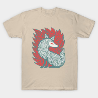 Flaming Kitsune Guardian - Epic Japanese Mythology Art T-Shirt