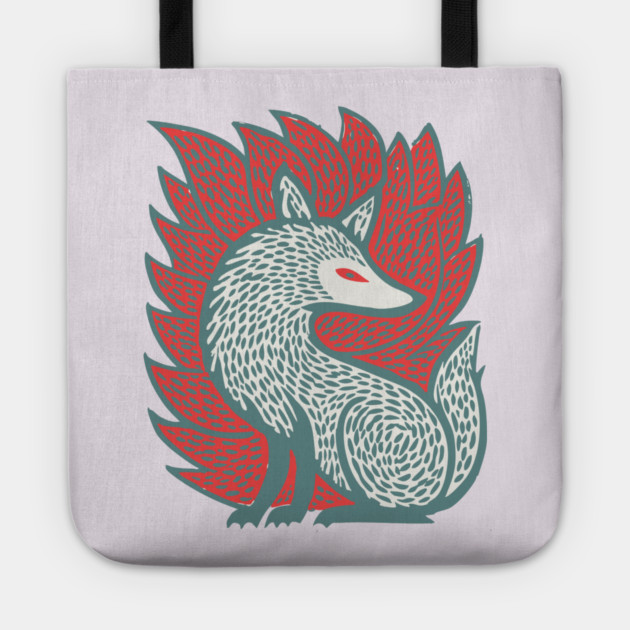 Flaming Kitsune Guardian - Epic Japanese Mythology Art Tote by TuncGK