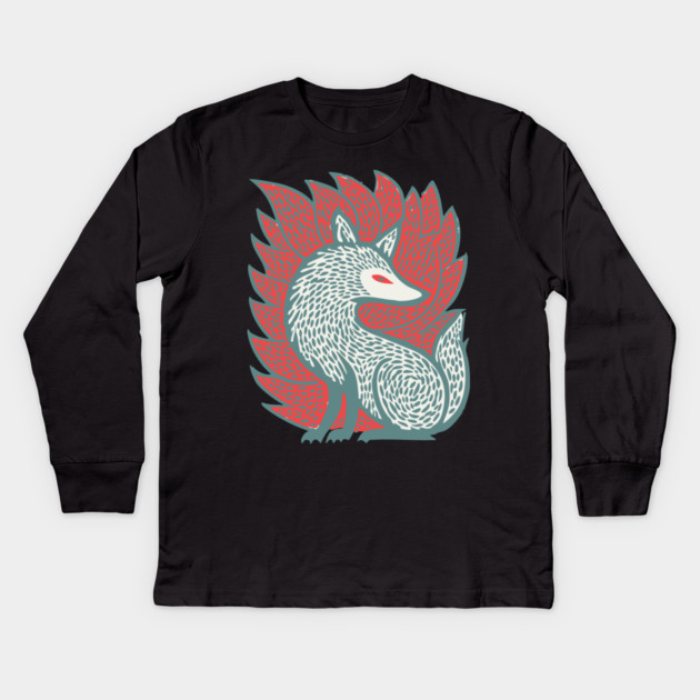 Flaming Kitsune Guardian - Epic Japanese Mythology Art Kids Long Sleeve T-Shirt by TuncGK