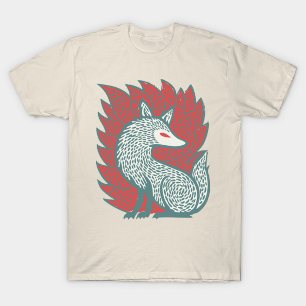 Flaming Kitsune Guardian - Epic Japanese Mythology Art T-Shirt by TuncGK