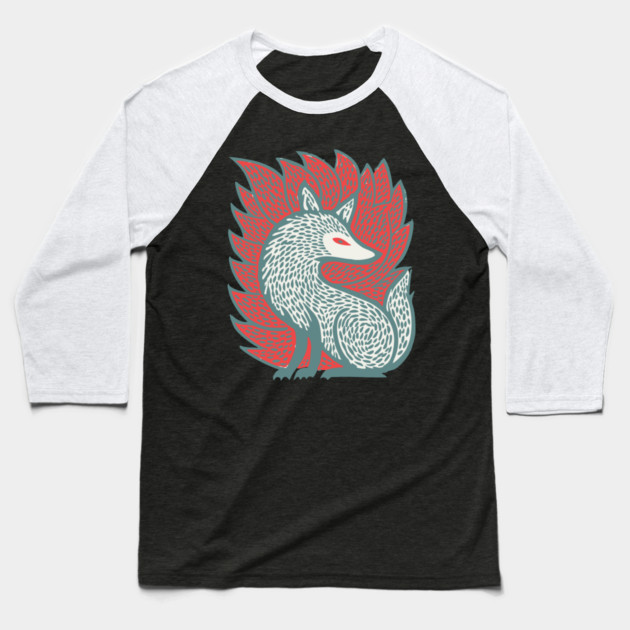 Flaming Kitsune Guardian - Epic Japanese Mythology Art Baseball T-Shirt by TuncGK