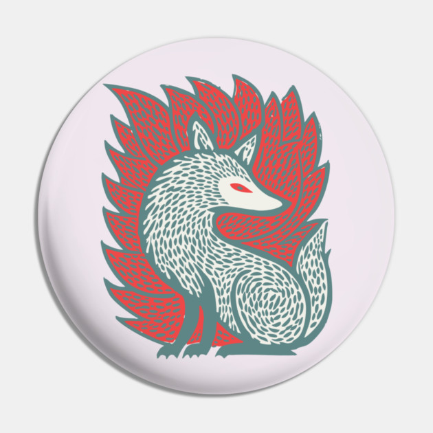 Flaming Kitsune Guardian - Epic Japanese Mythology Art Pin by TuncGK