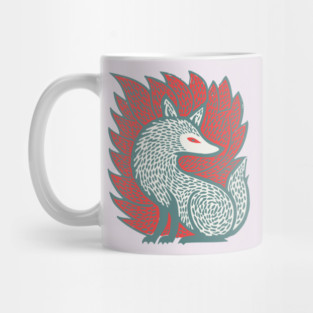 Flaming Kitsune Guardian - Epic Japanese Mythology Art Mug