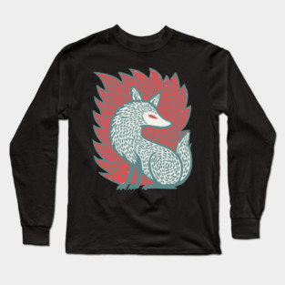 Flaming Kitsune Guardian - Epic Japanese Mythology Art Long Sleeve T-Shirt