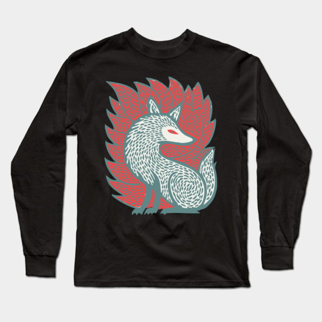 Flaming Kitsune Guardian - Epic Japanese Mythology Art Long Sleeve T-Shirt by TuncGK