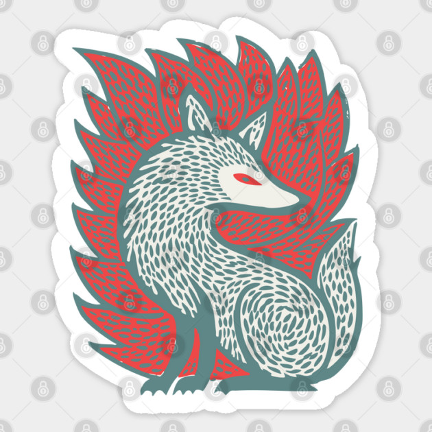 Flaming Kitsune Guardian - Epic Japanese Mythology Art Sticker by TuncGK