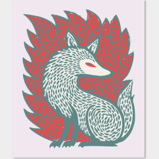 Flaming Kitsune Guardian - Epic Japanese Mythology Art Posters and Art
