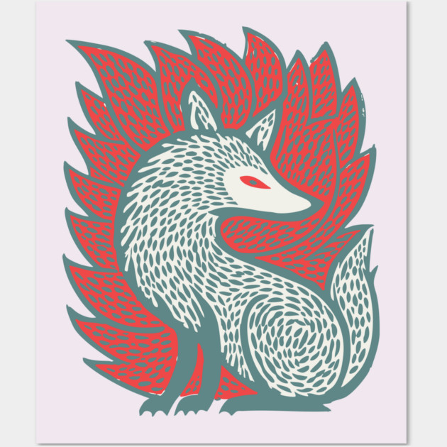 Flaming Kitsune Guardian - Epic Japanese Mythology Art Wall Art by TuncGK