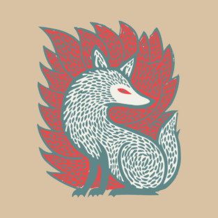 Flaming Kitsune Guardian - Epic Japanese Mythology Art T-Shirt