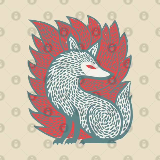 Flaming Kitsune Guardian - Epic Japanese Mythology Art by TuncGK