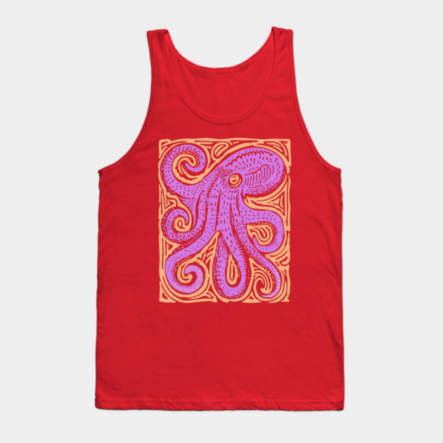 Psychedelic Octopus Linocut - Bohemian Ocean Art Tank Top by TuncGK