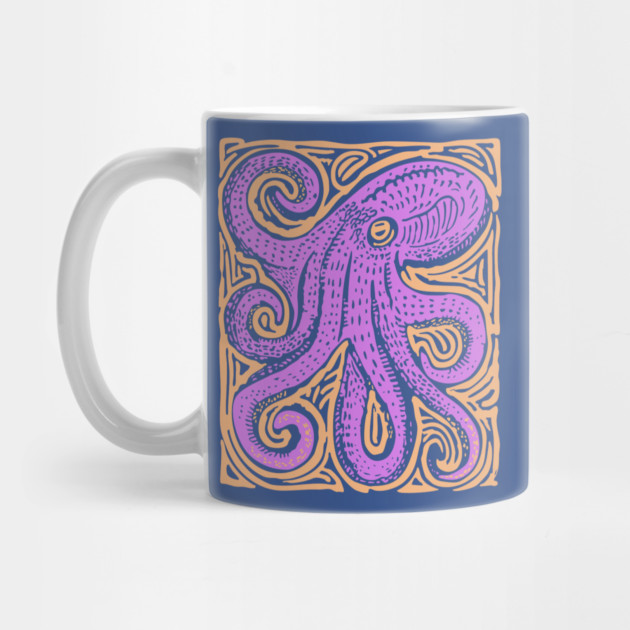Psychedelic Octopus Linocut - Bohemian Ocean Art by TuncGK