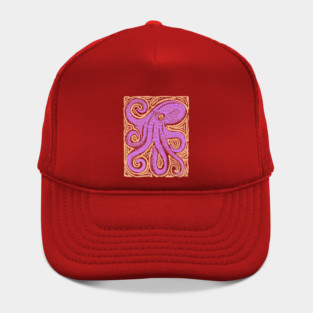Psychedelic Octopus Linocut - Bohemian Ocean Art Hat