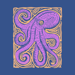 Psychedelic Octopus Linocut - Bohemian Ocean Art T-Shirt