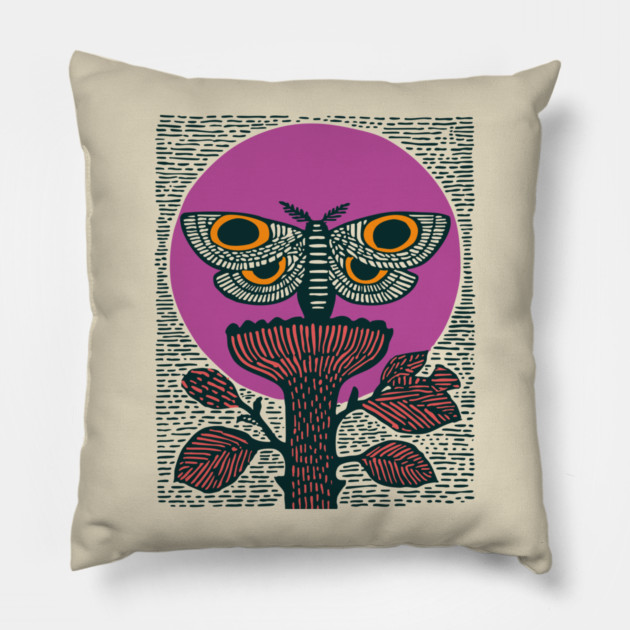 Mystic Death's-Head Moth - Visionary Folk Art Pillow by TuncGK