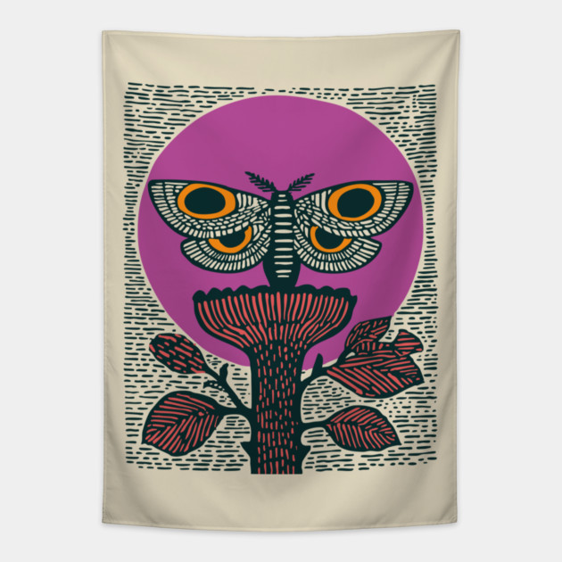 Mystic Death's-Head Moth - Visionary Folk Art Tapestry by TuncGK