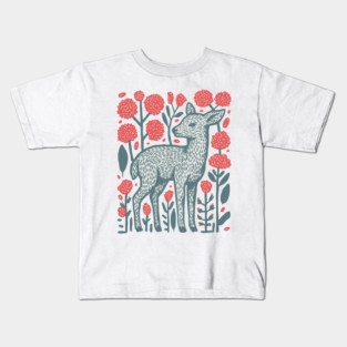 Folk Art Deer and Flowers - Scandinavian Woodland Design Kids T-Shirt