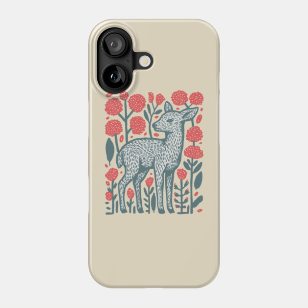 Folk Art Deer and Flowers - Scandinavian Woodland Design Phone Case by TuncGK
