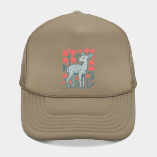 Folk Art Deer and Flowers - Scandinavian Woodland Design Hat