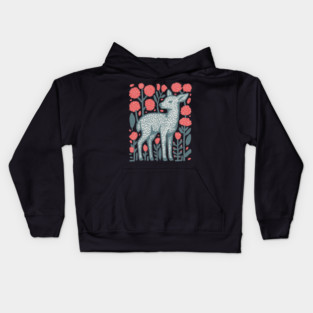 Folk Art Deer and Flowers - Scandinavian Woodland Design Kids Hoodie