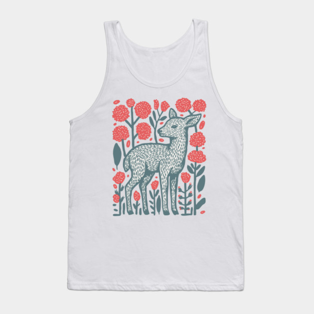 Folk Art Deer and Flowers - Scandinavian Woodland Design Tank Top by TuncGK