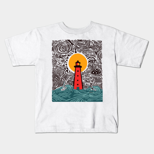 Stormy Night Lighthouse - Expressionist Ocean Art Kids T-Shirt by TuncGK