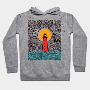 Stormy Night Lighthouse - Expressionist Ocean Art Hoodie
