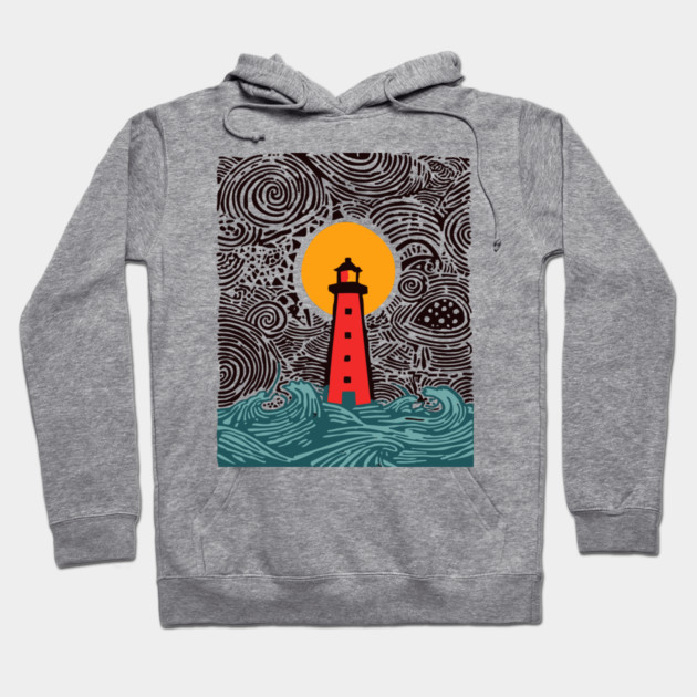 Stormy Night Lighthouse - Expressionist Ocean Art Hoodie by TuncGK