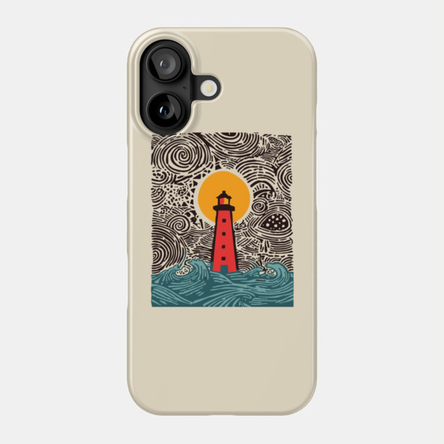 Stormy Night Lighthouse - Expressionist Ocean Art Phone Case by TuncGK