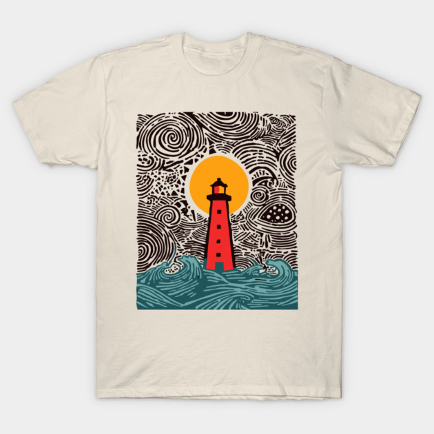 Stormy Night Lighthouse - Expressionist Ocean Art T-Shirt by TuncGK